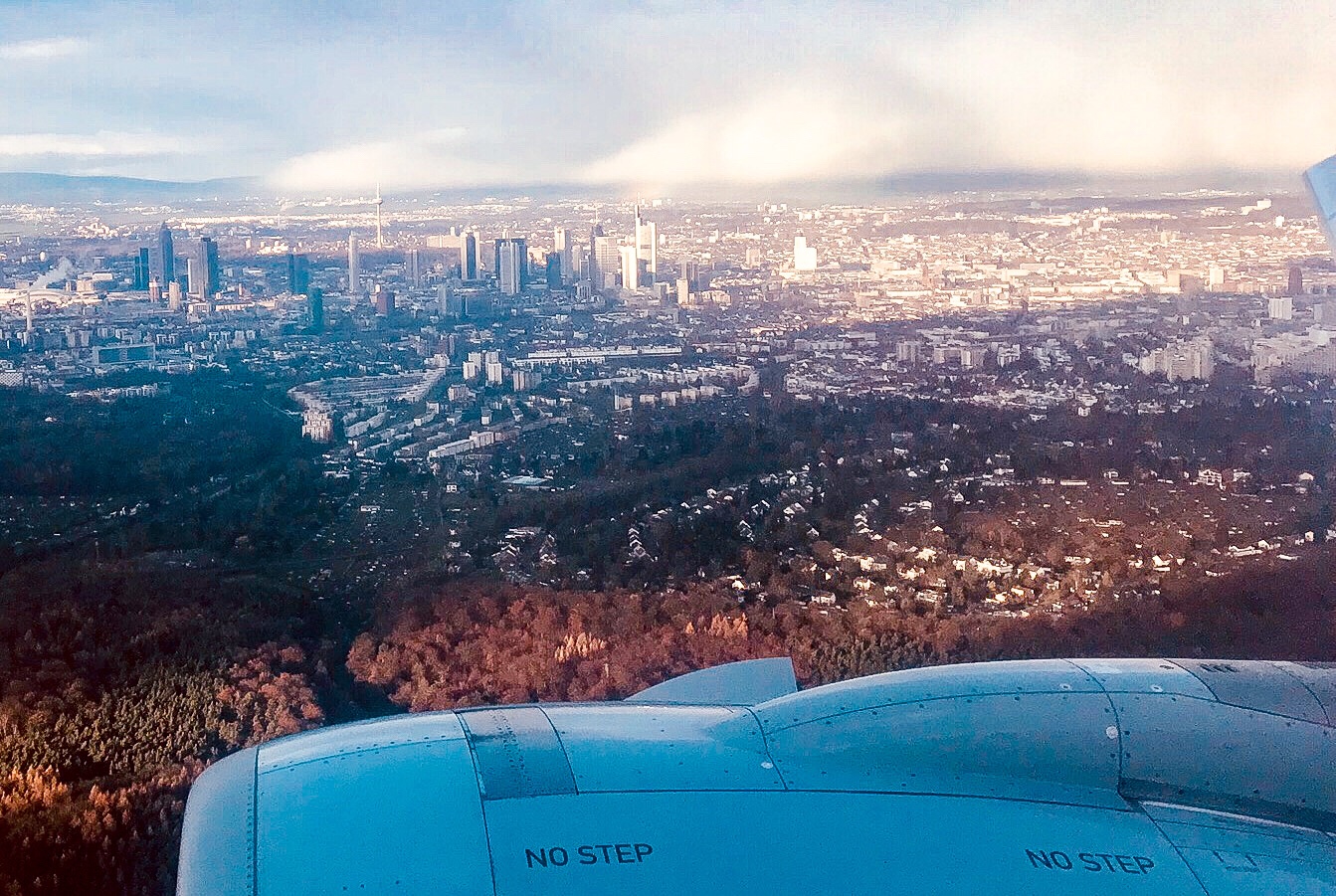 APPROACHING Frankfurt - late afternoon Winter sunshine.